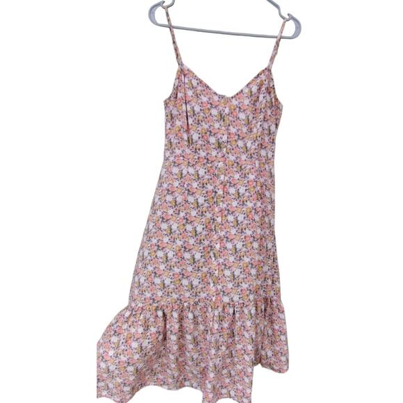 mimi chica Floral Tiered Tank Midi Dress Pink Size XL 100% Rayon Boho Spring - Picture 10 of 13